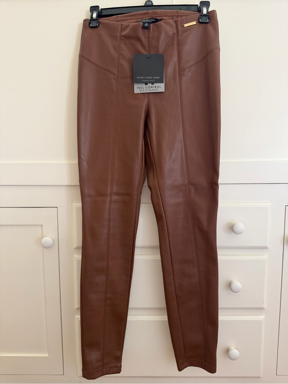 Marc New York Cognac Faux Leather Leggings Pants XS NWT